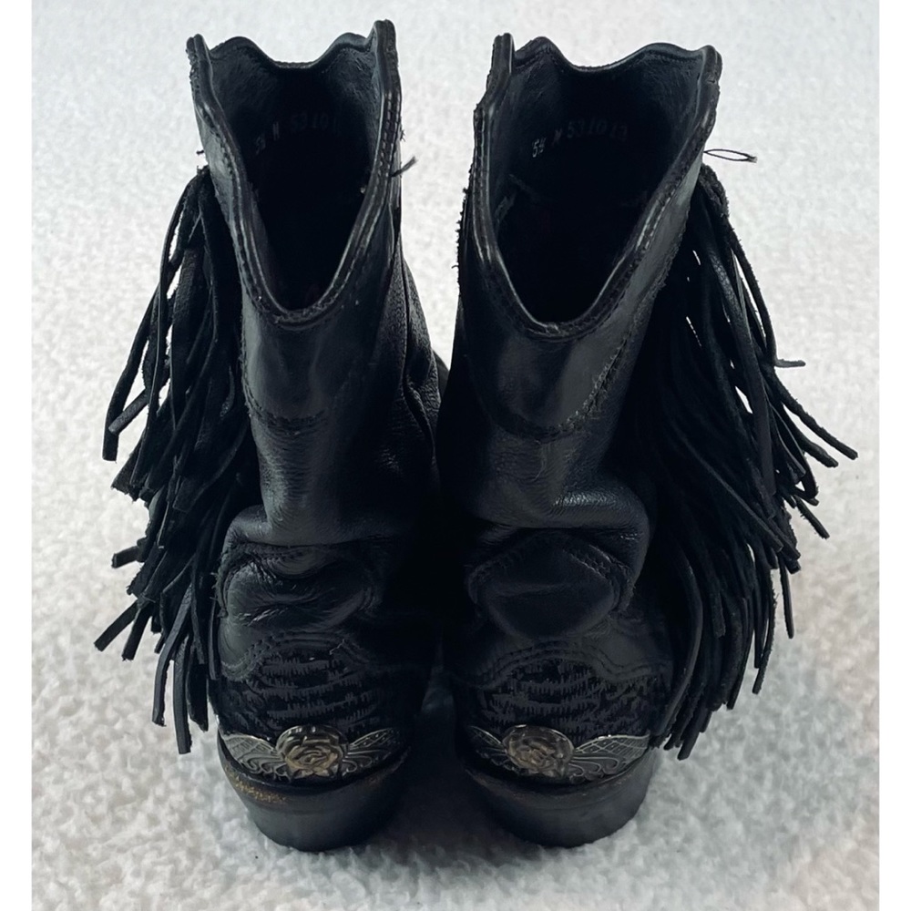 (VTG) ZODIAC • Black Genuine Leather Studded Fringe Western Cowboy Boots, 5.5 - Picture 6 of 16